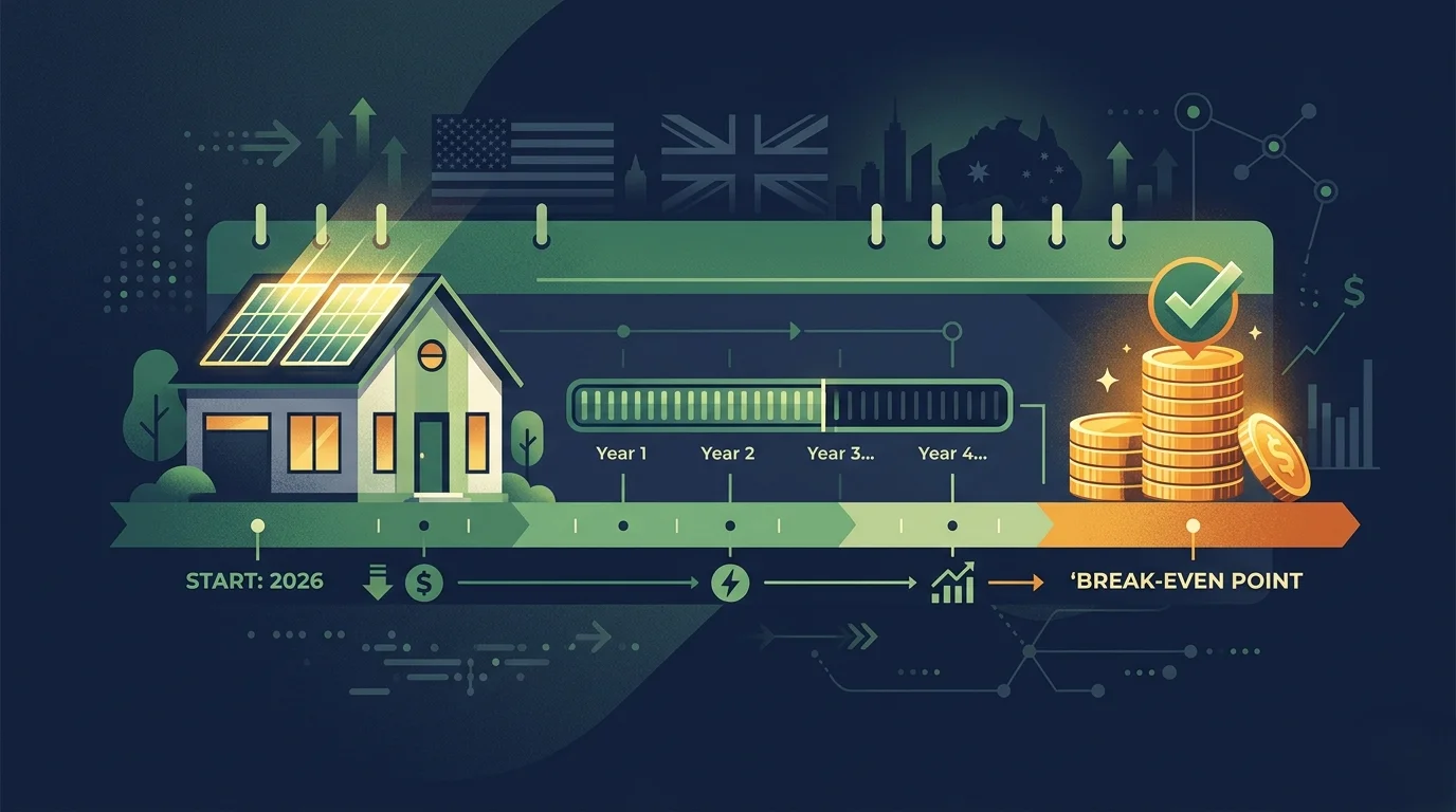 How long to pay off solar panels in 2026 — solar payback period explained by US state UK and Australia