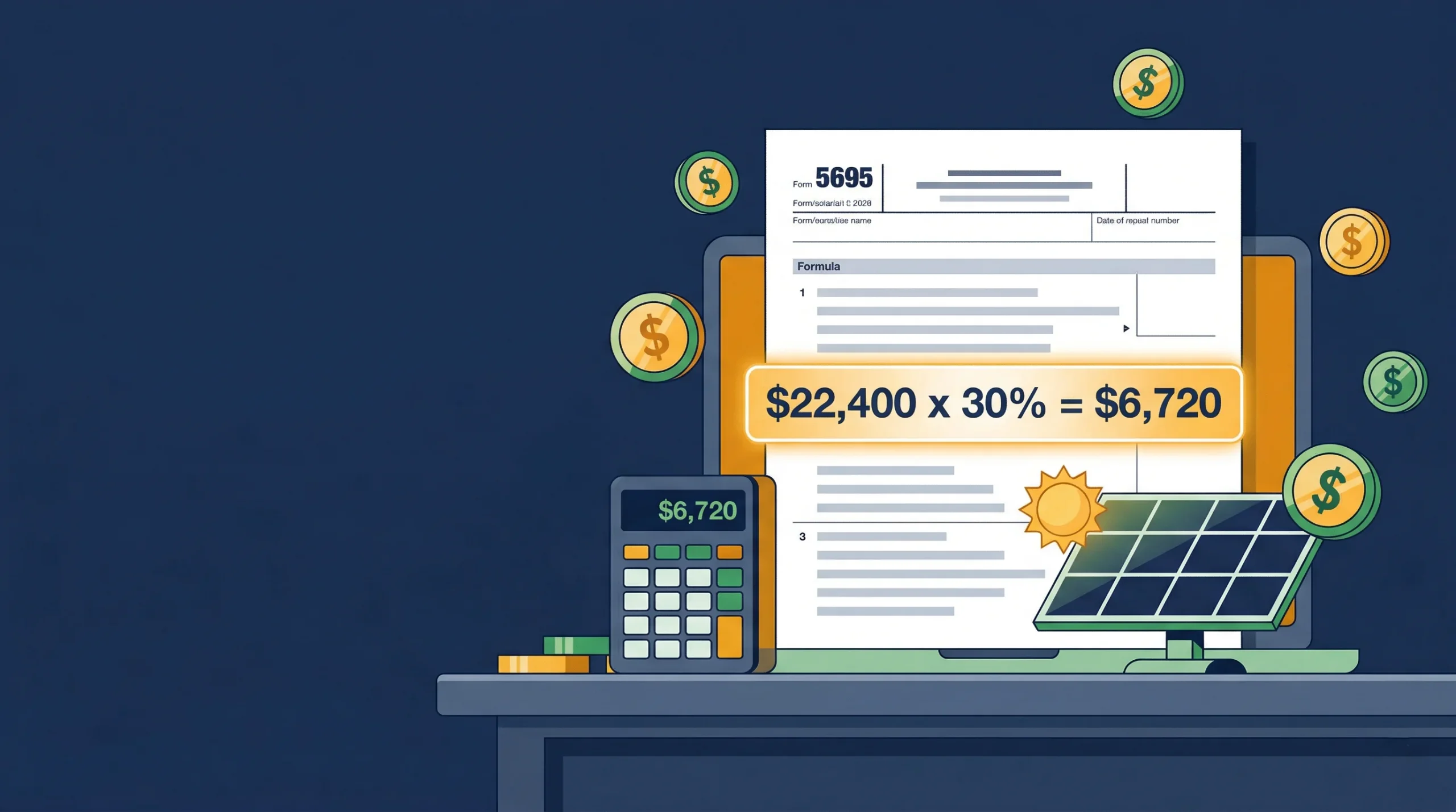How to calculate the 30% solar tax credit 2026 — step by step guide with worked examples and Form 5695 walkthrough